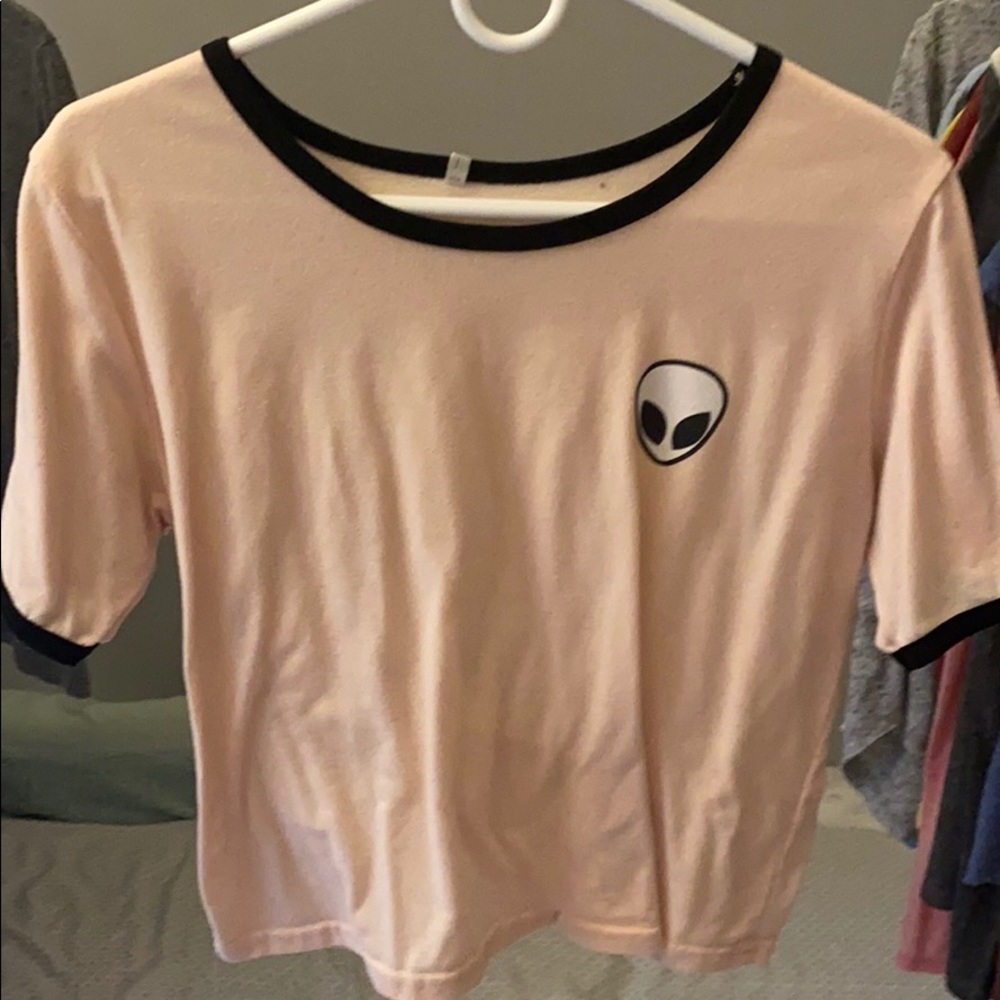 cropped pink alien tee shirt